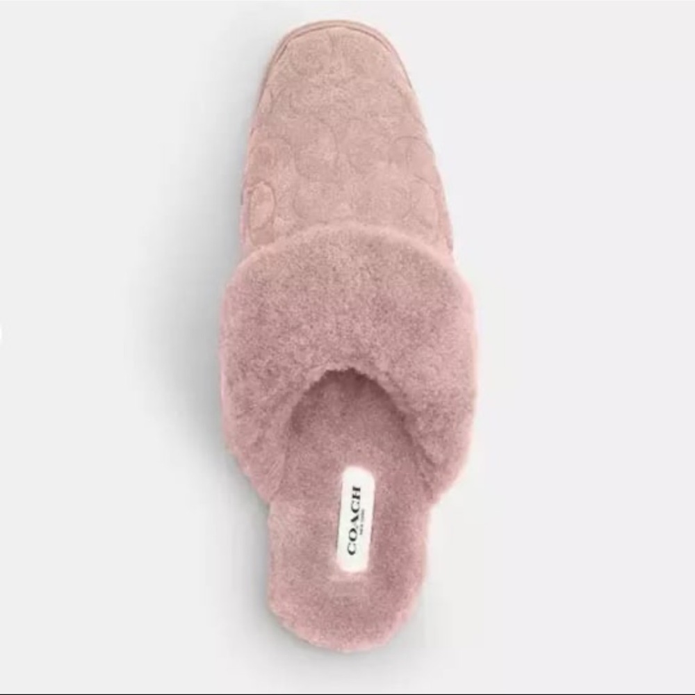 Coach Pink Sherpa Flat Mule Slippers